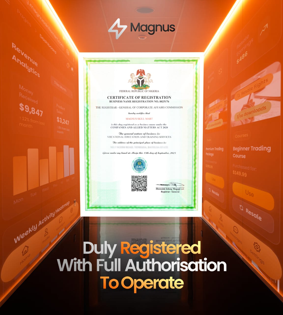  Magnus registration certificate and app interface