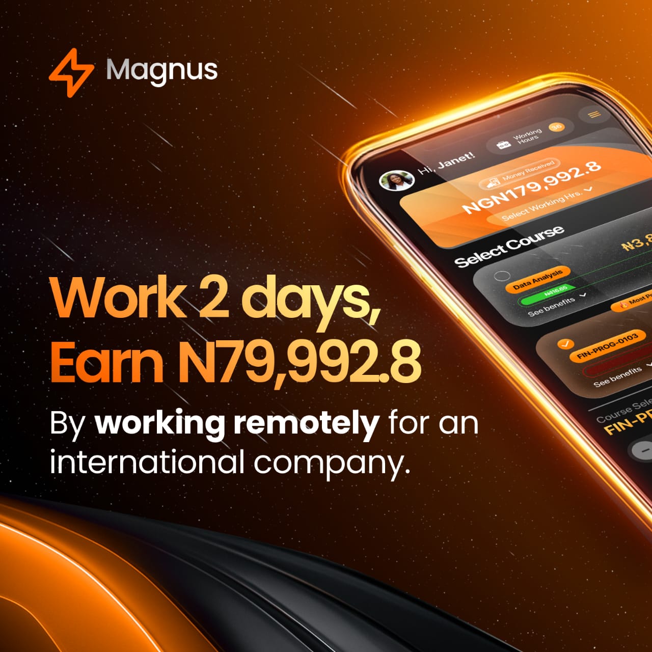 Smiling person working remotely on a phone showing earnings